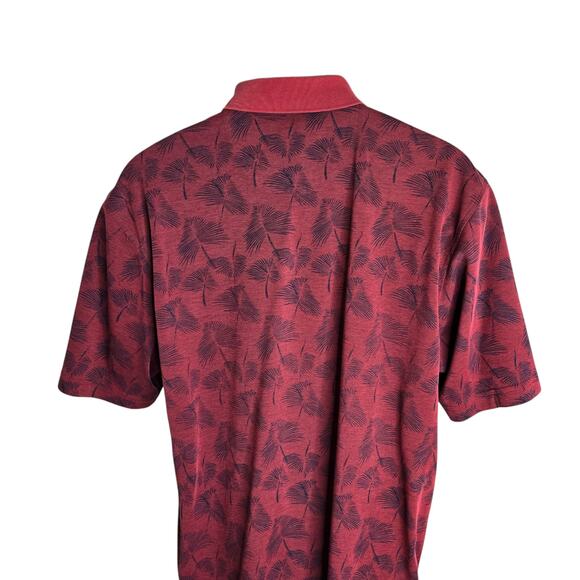 Izod Mens Polo Shirt Large Tropical Print Palm Leaves Maroon Vacation‎ Golf - Picture 5 of 5